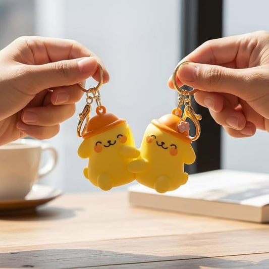 Pompompurin Couple Keychain Set | Cute Yellow Dog Cartoon Keyrings for Couples | Kawaii Matching Keychain
