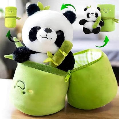 Reversible Bamboo Panda Plush Toy 35CM | Cute Soft Toy for Kids | 2-in-1 Panda & Bamboo Cushion | Premium Plush Gift for Boys & Girls