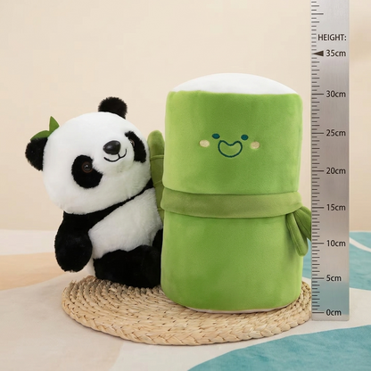 Reversible Bamboo Panda Plush Toy 35CM | Cute Soft Toy for Kids | 2-in-1 Panda & Bamboo Cushion | Premium Plush Gift for Boys & Girls