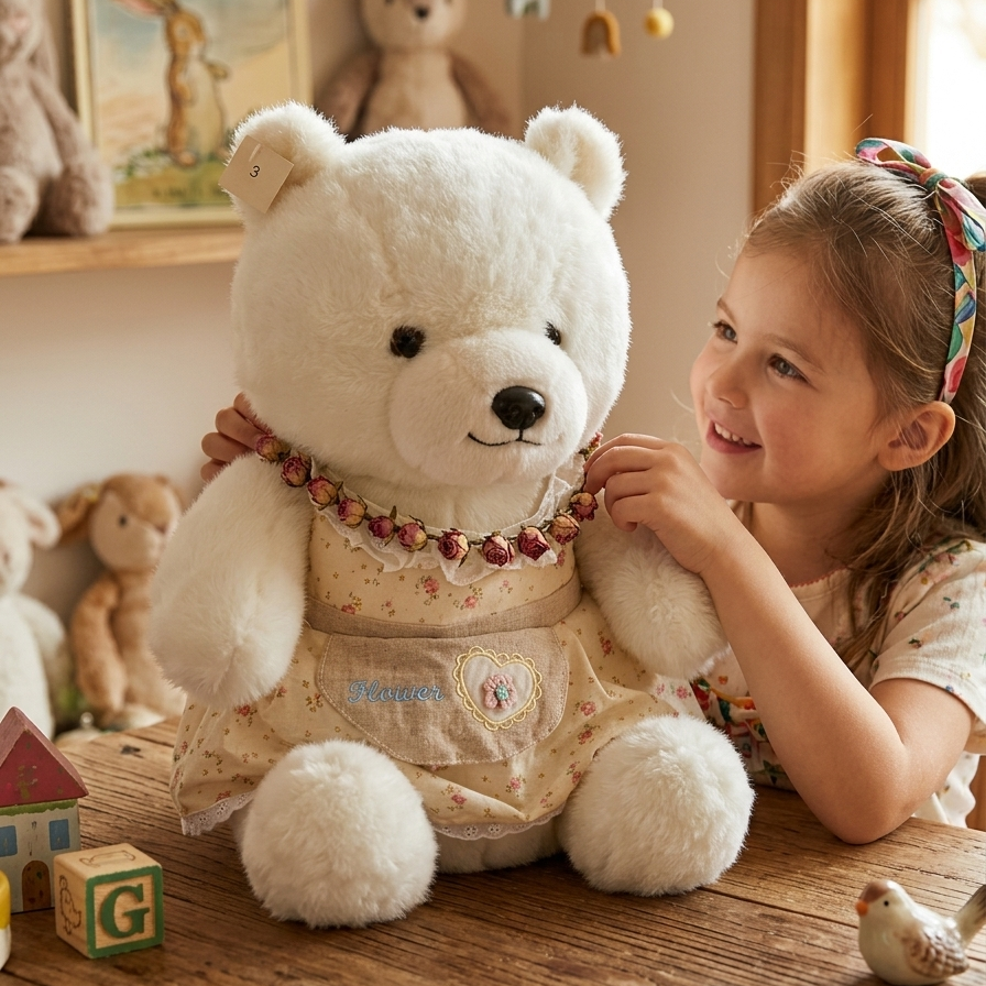 Blossom Teddy Bear Soft Toy 50CM | White Plush Teddy Bear | Cute Stuffed Animal Gift for Kids & Girlfriend