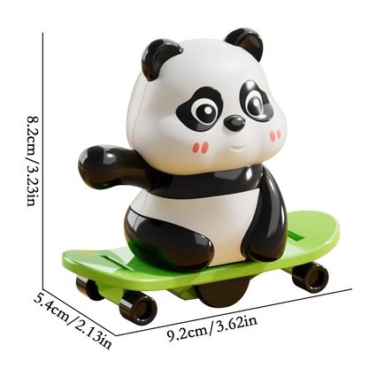Panda toy on a skateboard with measurements indicated