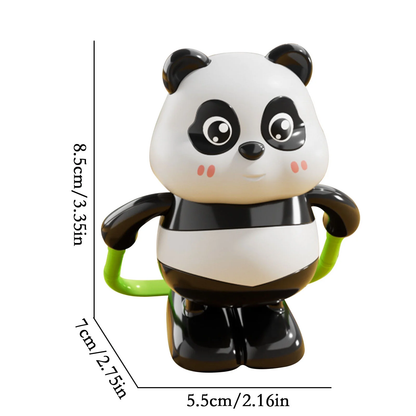 Panda-shaped toy with dimensions indicated on a white background