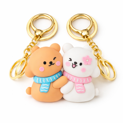 Magnetic Couple Bear Keychain Set | Dudu Bubu Cartoon Keyrings | Cute Hugging Magnet Keychain for Couples