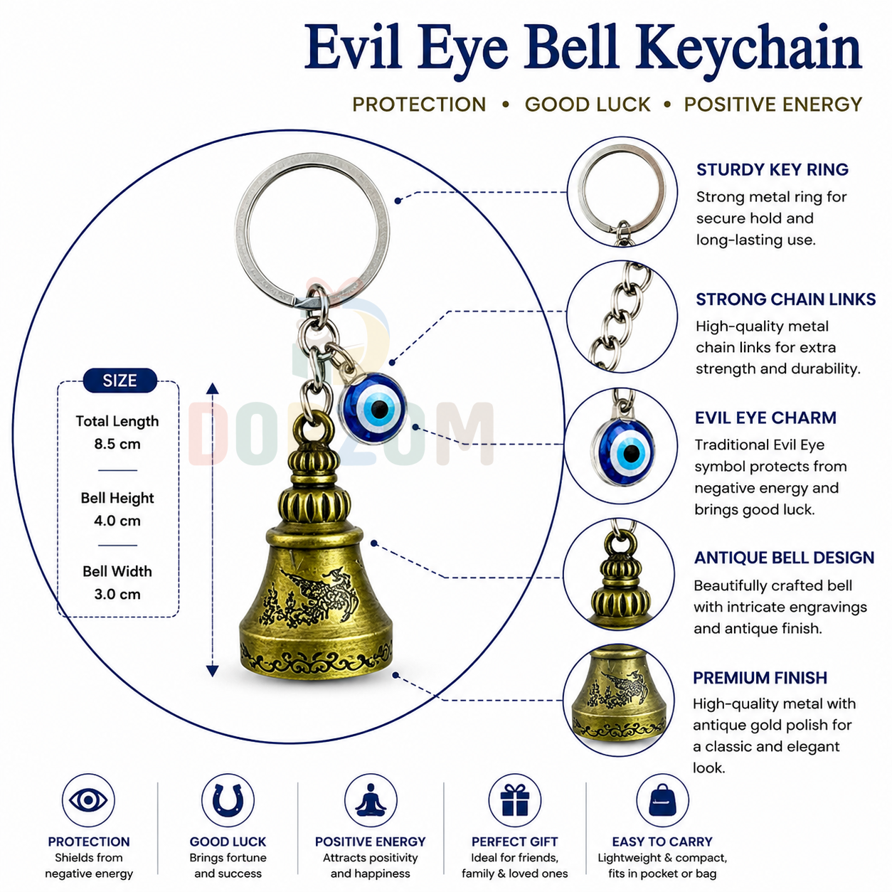 Guardian Bell Keychain | Lucky Riding Bell Keyring for Bikes & Cars | Protection Charm Keychain Gift
