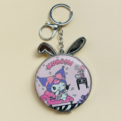 Kuromi Compact Mirror Keychain | Portable Makeup Mirror with Keyring | Cute Kawaii Beauty Accessory