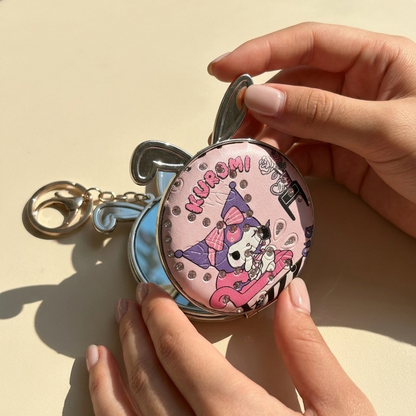 Kuromi Compact Mirror Keychain | Portable Makeup Mirror with Keyring | Cute Kawaii Beauty Accessory