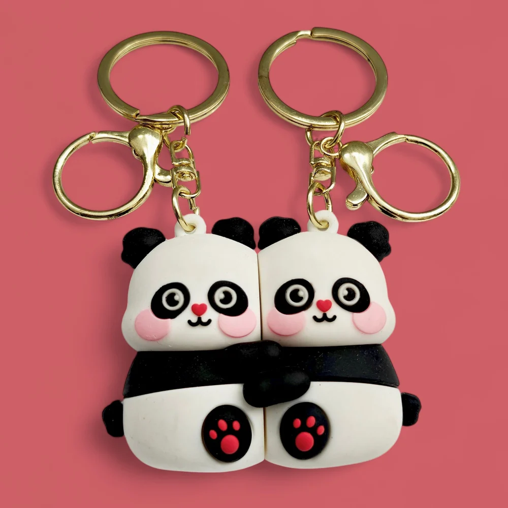 Panda Couple Keychain Set | Cute Panda Matching Keyrings for Couples | Kawaii Cartoon Keychain Gift