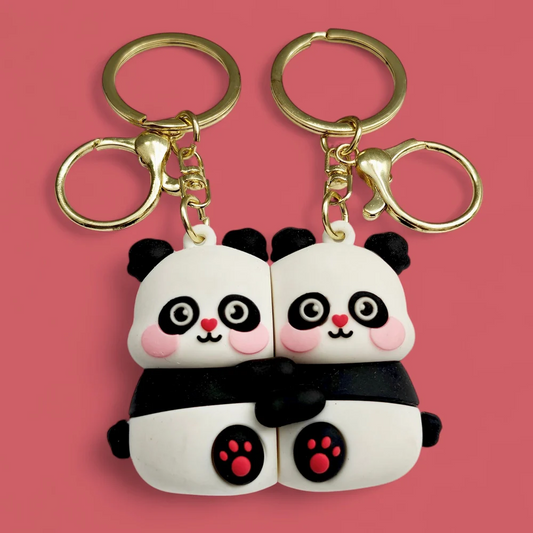 Panda Couple Keychain Set | Cute Panda Matching Keyrings for Couples | Kawaii Cartoon Keychain Gift