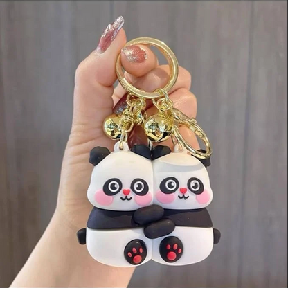 Panda Couple Keychain Set | Cute Panda Matching Keyrings for Couples | Kawaii Cartoon Keychain Gift