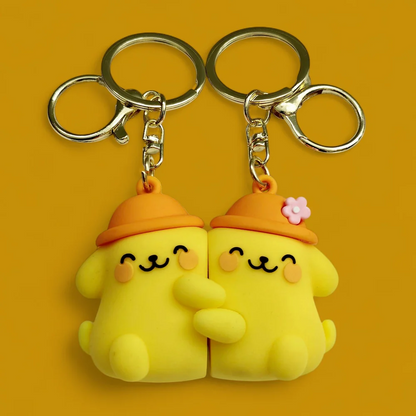 Pompompurin Couple Keychain Set | Cute Yellow Dog Cartoon Keyrings for Couples | Kawaii Matching Keychain