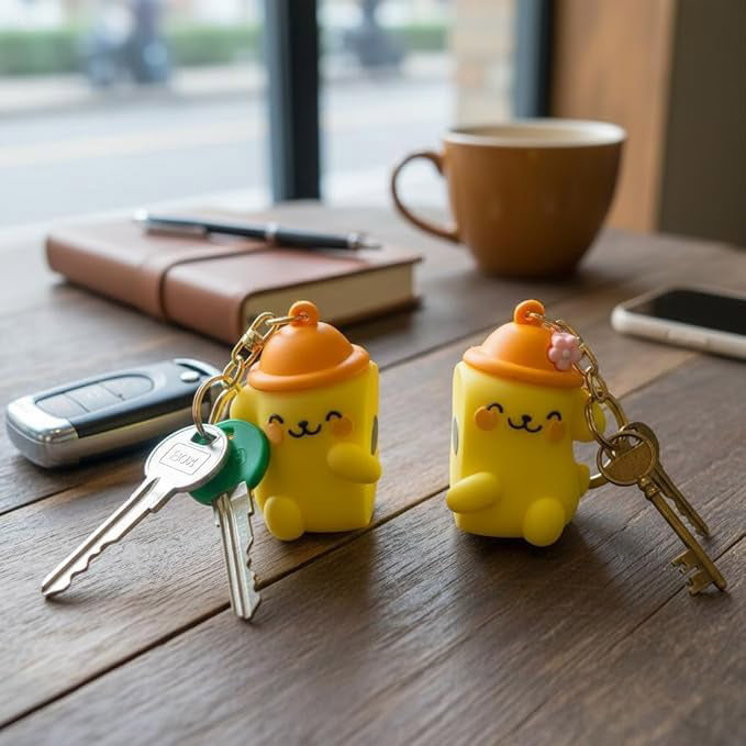 Pompompurin Couple Keychain Set | Cute Yellow Dog Cartoon Keyrings for Couples | Kawaii Matching Keychain