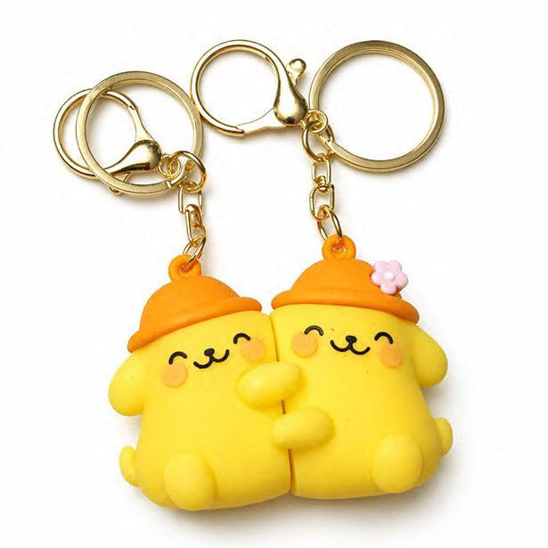 Pompompurin Couple Keychain Set | Cute Yellow Dog Cartoon Keyrings for Couples | Kawaii Matching Keychain