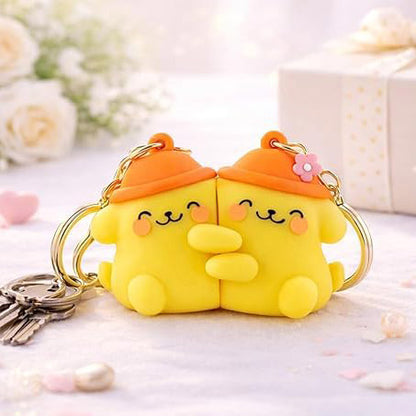 Pompompurin Couple Keychain Set | Cute Yellow Dog Cartoon Keyrings for Couples | Kawaii Matching Keychain