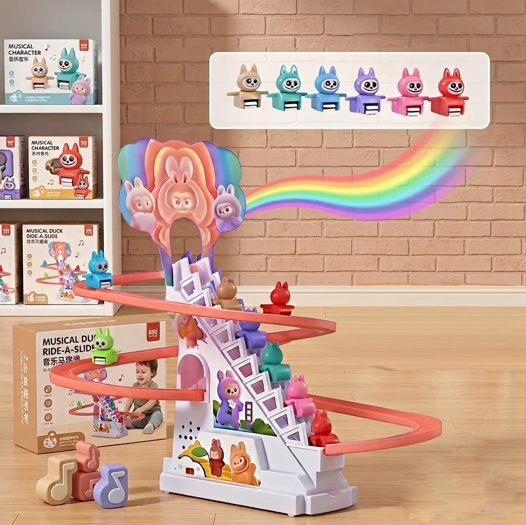 Cartoon Labubu Slide Toy for Kids Musical Stair Climbing Fun