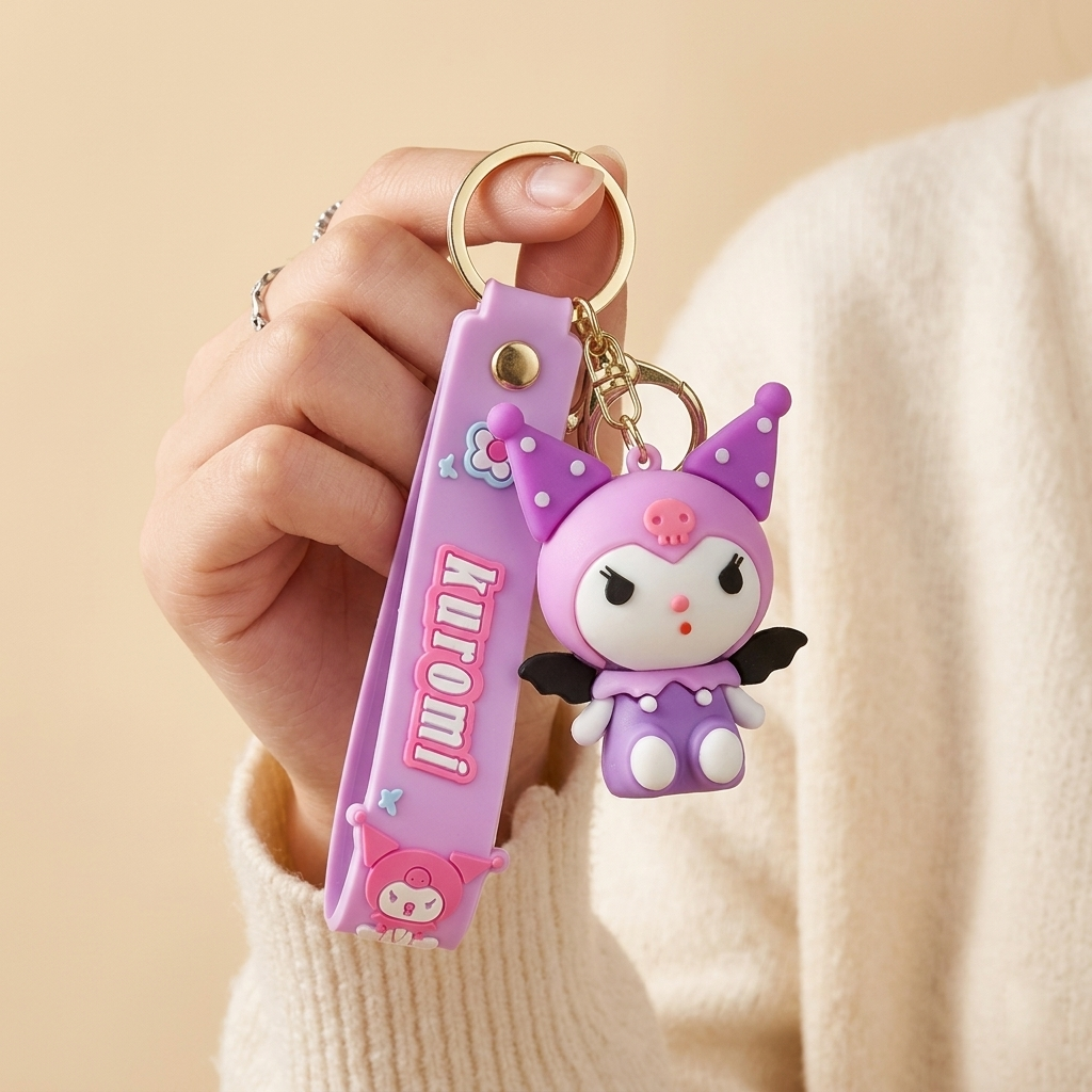 Kuromi Silicone Keychain | Cute Kuromi Cartoon Keyring for Bags & Keys | Kawaii Rubber Keychain for Girls