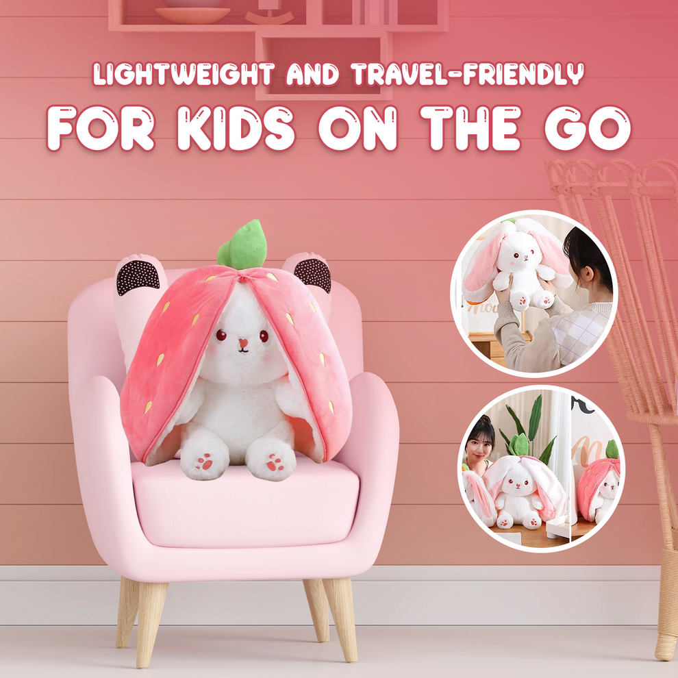 Reversible Strawberry Bunny Rabbit Plush Toy | Cute Bunny Soft Toy with Zipper | Seek Rabbit Plush Pillow for Kids