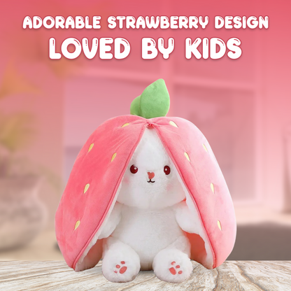 Reversible Strawberry Bunny Rabbit Plush Toy | Cute Bunny Soft Toy with Zipper | Seek Rabbit Plush Pillow for Kids