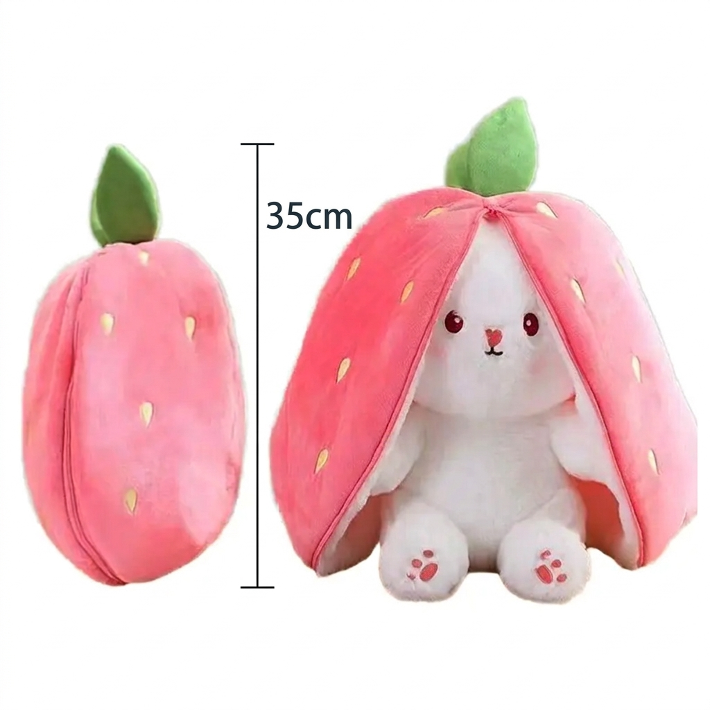 Reversible Strawberry Bunny Rabbit Plush Toy | Cute Bunny Soft Toy with Zipper | Seek Rabbit Plush Pillow for Kids
