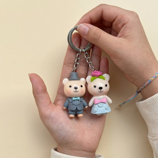 Cute Bear Couple Keychains Set | Romantic Teddy Bear Keyrings for Couples | Matching Keychain Gift