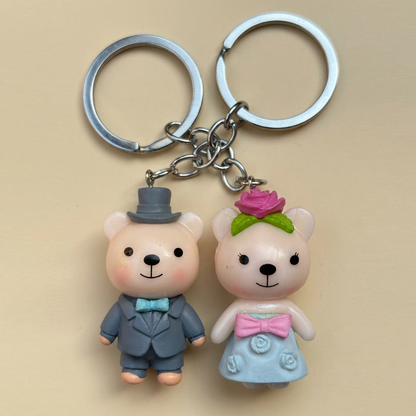 Cute Bear Couple Keychains Set | Romantic Teddy Bear Keyrings for Couples | Matching Keychain Gift